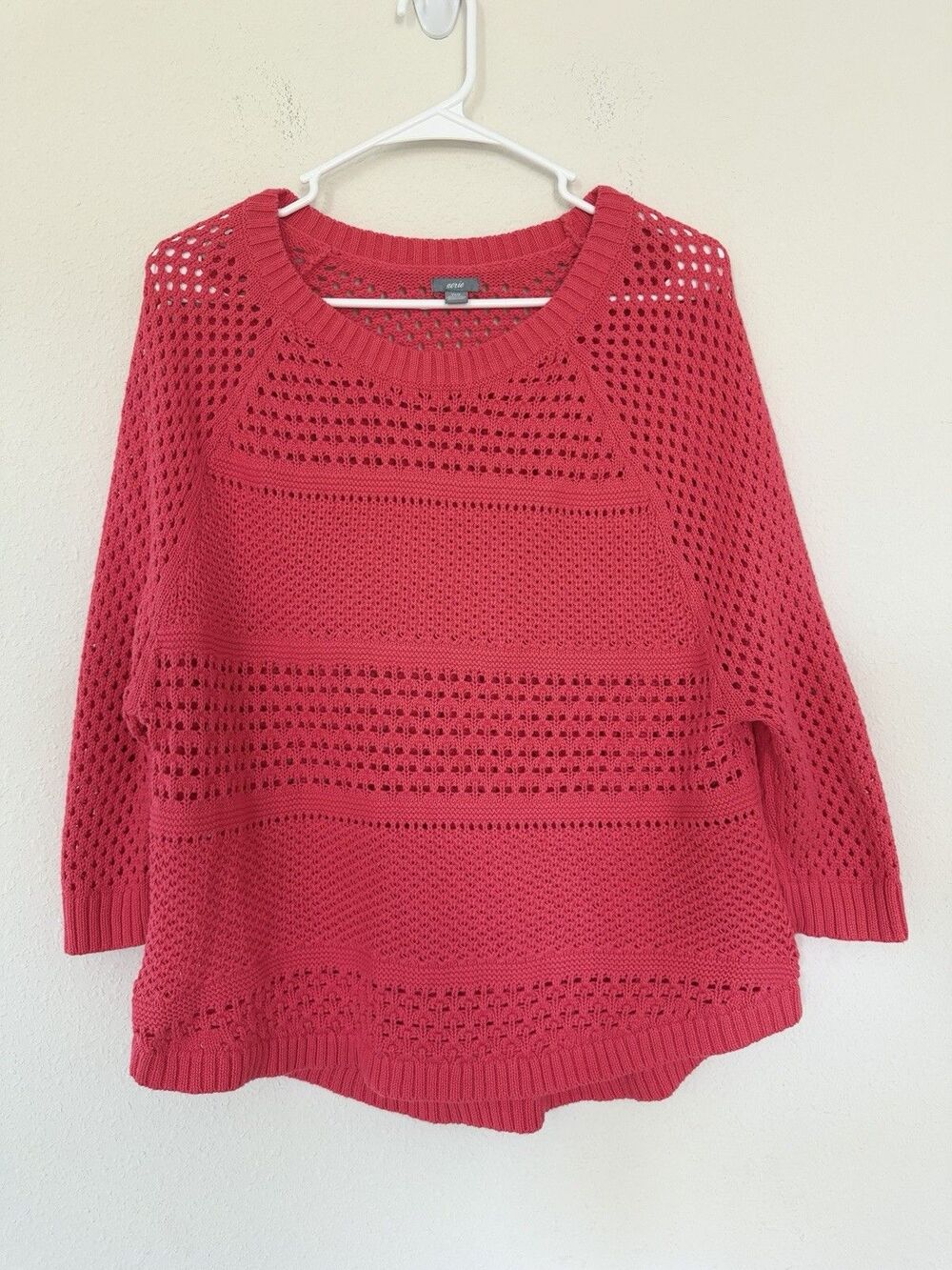 Aerie Women's Open Knit Cotton Sweater Size XS Oversized Coastal Preppy Top